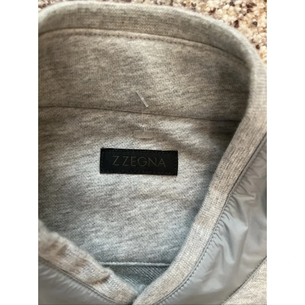Z Zegna Mens SweatJacket Full Zip Size XXL Light Gray Zip Pockets Polyester
